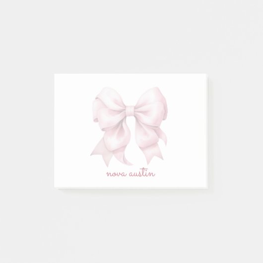 Trendy Roze Strik Met Naam Monogram Gepersonalisee Post-it® Notes (Voorkant)