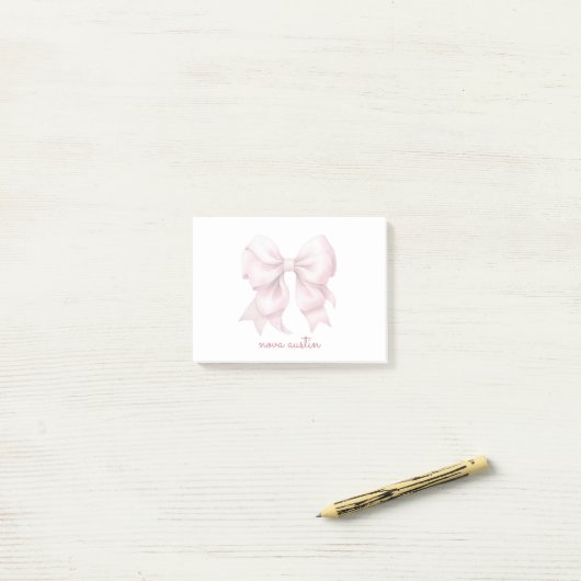 Trendy Roze Strik Met Naam Monogram Gepersonalisee Post-it® Notes (Op bureau)