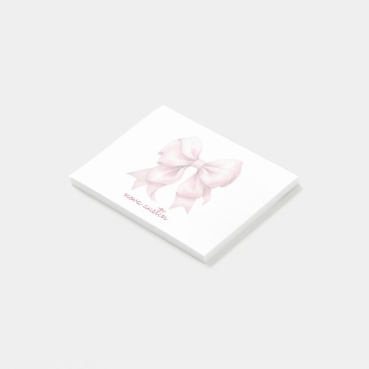 Trendy Roze Strik Met Naam Monogram Gepersonalisee Post-it® Notes (Schuin)