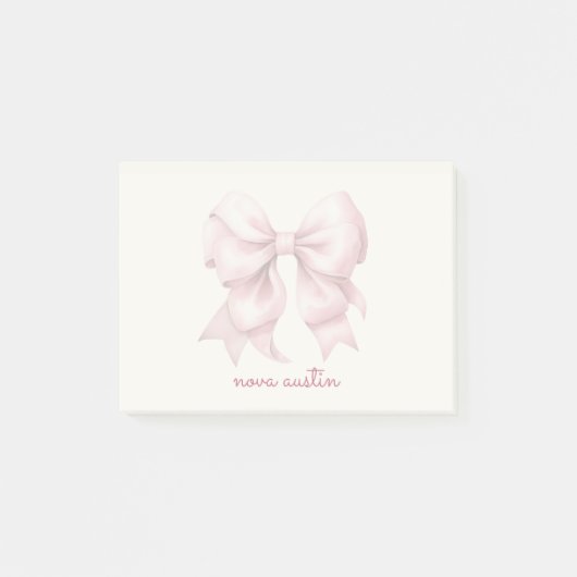 Trendy Roze Strik Met Naam Monogram Gepersonalisee Post-it® Notes (Voorkant)