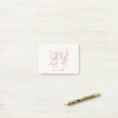 Trendy Roze Strik Met Naam Monogram Gepersonalisee Post-it® Notes (Op bureau)