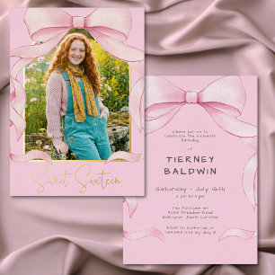 Trendy Roze Strik Verjaardagsfeestje Sweet Sixteen Folie Uitnodiging