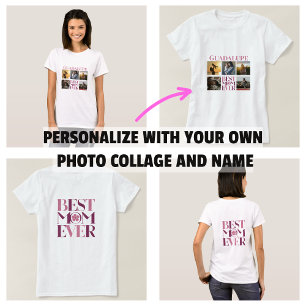 Trendy Roze Super Mama Ever Foto Collage T-shirt
