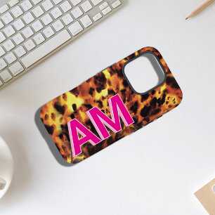 Trendy Roze Tortoiseschaal met Monogram iPhone 16 Pro Hoesje