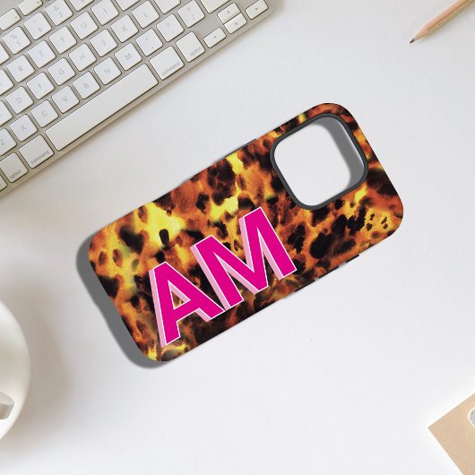 Trendy Roze Tortoiseschaal met Monogram Case-Mate iPhone Case