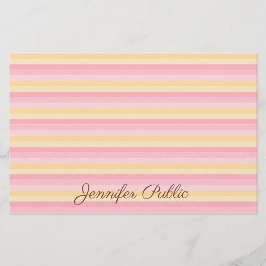 Trendy Roze Vanille Geel Wit Script Sjabloon Briefpapier (Voorkant)