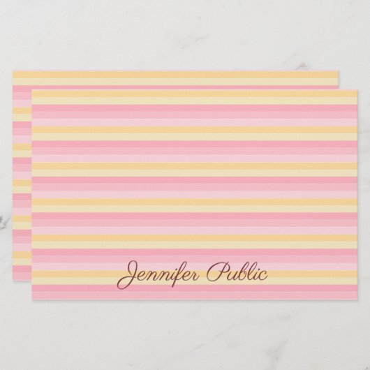 Trendy Roze Vanille Geel Wit Script Sjabloon Briefpapier (Voorkant / Achterkant)