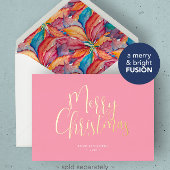 Trendy Roze Vrolijk Kerstfeest Folie Feestdagenkaart