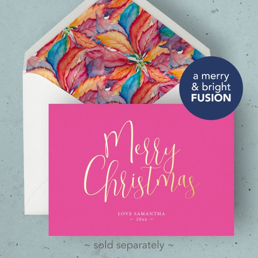 Trendy Roze Vrolijk Kerstfeest Folie Feestdagenkaart