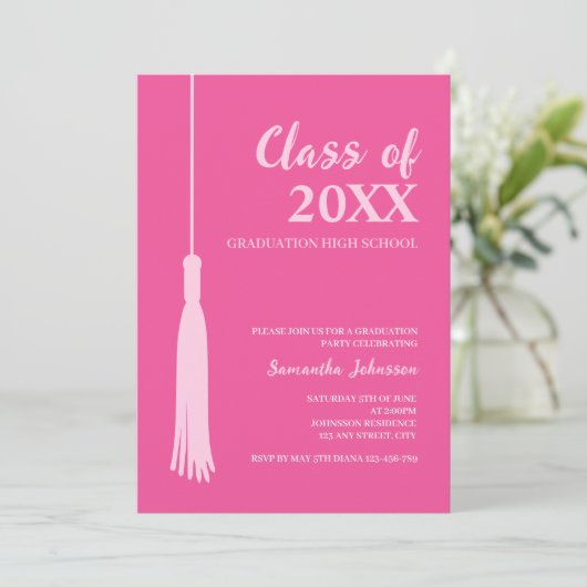 Trendy Roze Vrouwelijk 2025 Afstudeerder Tassel Af Kaart (Staand voorkant)