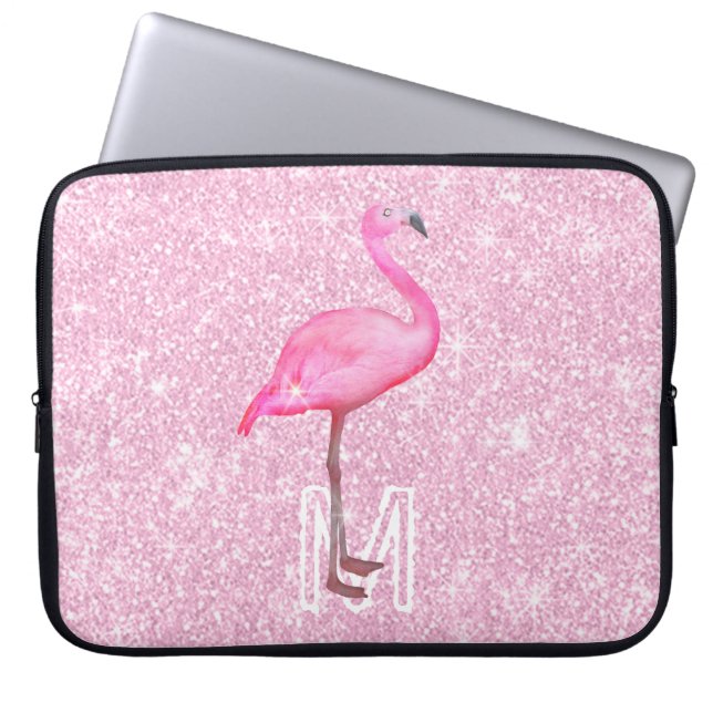 Trendy roze Waterverf Flamingo Tropical Laptop Sleeve (Voorkant)