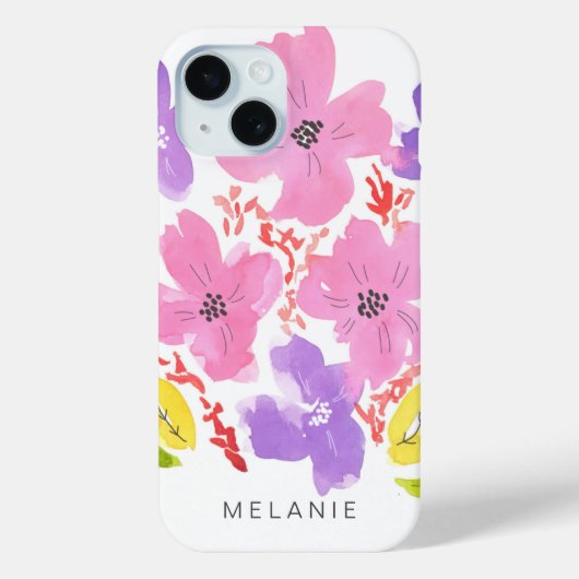 Trendy Roze Waterverf Floral iPhone 15 Case-Mate iPhone Case (Achterkant)