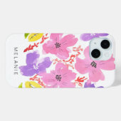 Trendy Roze Waterverf Floral iPhone 15 Case-Mate iPhone Case (Achterkant (horizontaal))