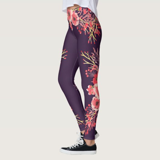 Trendy Roze Waterverf Flowers & Paarse Leggings (Links)