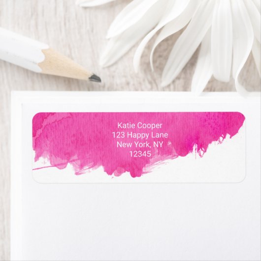 Trendy roze Waterverf Paint Splotch Etiket (Insitu)