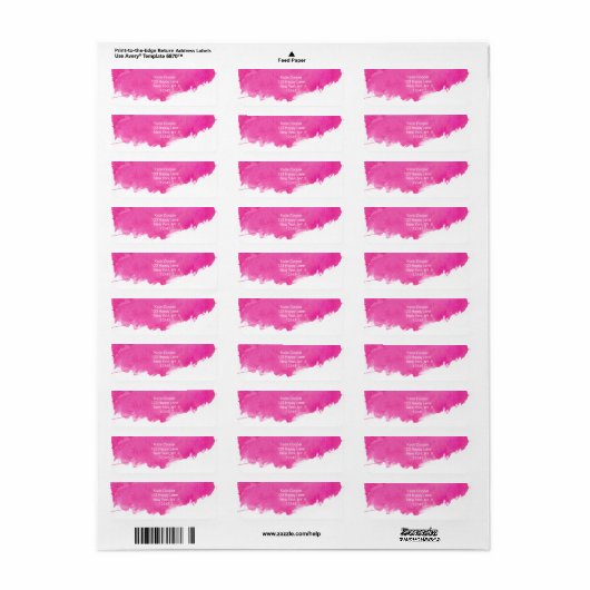 Trendy roze Waterverf Paint Splotch Etiket (Full Sheet)