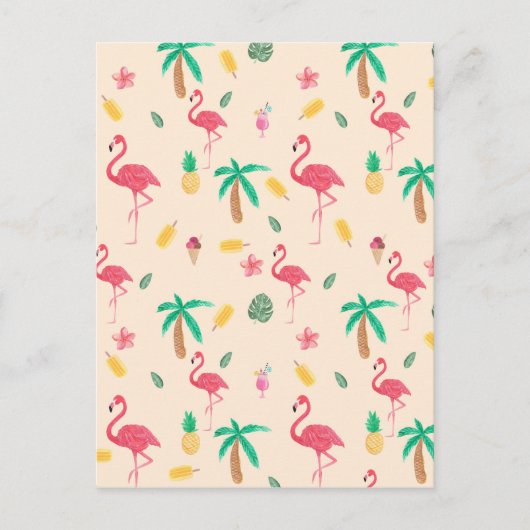 Trendy roze waterverf tropische flamingo floral briefkaart (Voorkant)
