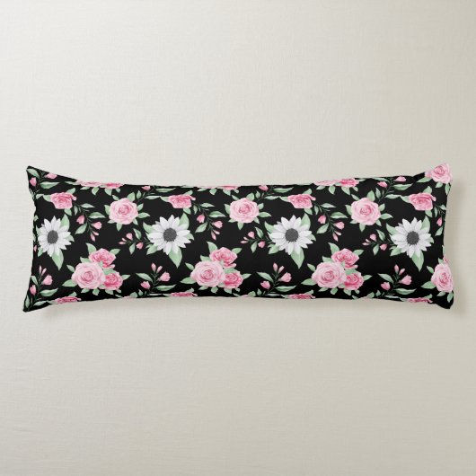 Trendy roze witte bloem body kussen (Voorkant)