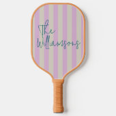 Trendy Roze Witte Strepen Custom Script Wedding Pickleball Paddle (Voorkant)