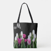 Trendy roze witte tulpen bloemengroen zwart girly tote bag (Achterkant)