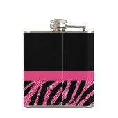 Trendy roze zebra print FAUX Glitz Bow met naam Heupfles (Achterkant)