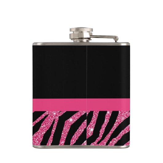 Trendy roze zebra print FAUX Glitz Bow met naam Heupfles (Achterkant)