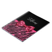 Trendy roze zebra print FAUX Glitz Bow met naam Notitieboek (Linkerzijde)