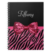 Trendy roze zebra print FAUX Glitz Bow met naam Notitieboek (Voorkant)