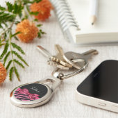 Trendy roze zebra print FAUX Glitz Bow met naam Sleutelhanger (Zijkant)