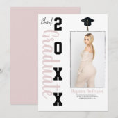 Trendy Roze Zwart Afstuderen Foto Aankondiging (Voorkant / Achterkant)