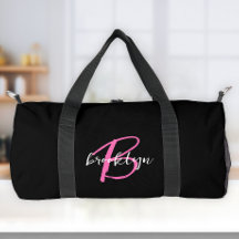 Trendy Roze Zwart Wit Script Monogram 