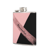 Trendy roze zwarte glitter - gepersonaliseerde gra heupfles (Links)