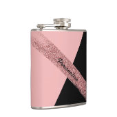 Trendy roze zwarte glitter - gepersonaliseerde gra heupfles (Rechts)