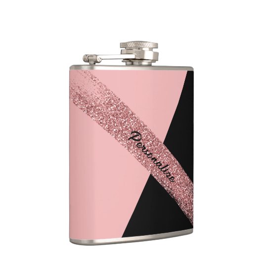 Trendy roze zwarte glitter - gepersonaliseerde gra heupfles (Rechts)