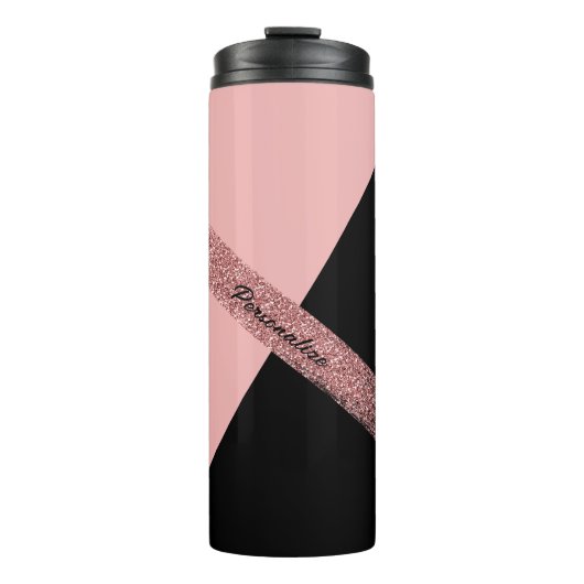 Trendy roze zwarte glitter - gepersonaliseerde gra thermosbeker (Voorkant)