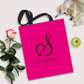 Trendy Roze Zwarte Monogram Beginletter Script Naa Tote Bag
