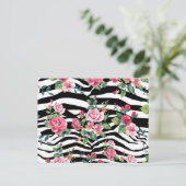 trendy  rozen en zebrastrips briefkaart (Staand voorkant)