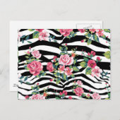 trendy  rozen en zebrastrips briefkaart (Voorkant / Achterkant)