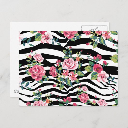 trendy rozen en zebrastrips briefkaart (Voorkant / Achterkant)