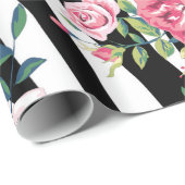 trendy  rozen en zebrastrips cadeaupapier (Rol Hoek)
