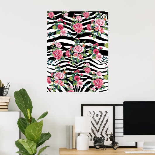trendy  rozen en zebrastrips poster (Thuiskantoor)