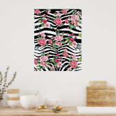 trendy  rozen en zebrastrips poster (Keuken)