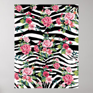 trendy  rozen en zebrastrips poster