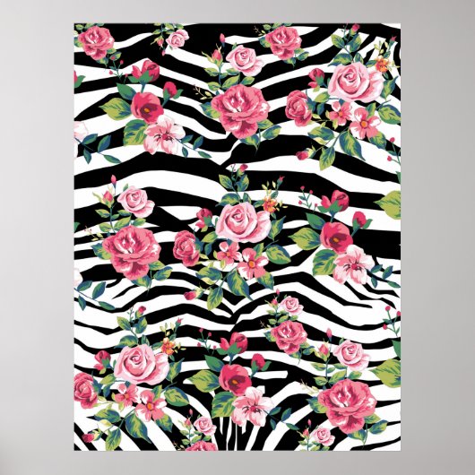trendy  rozen en zebrastrips poster (Voorkant)
