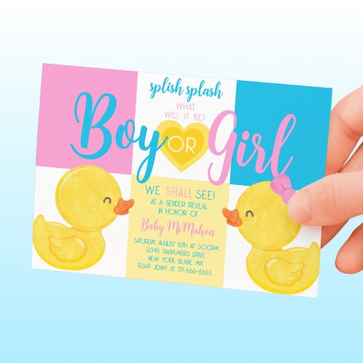 Trendy Rubber Duck Gender Reveal Party Uitnodiging