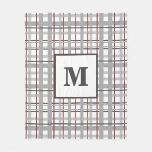 Trendy ruitpatroon rood zilver grijs monogram fleece deken