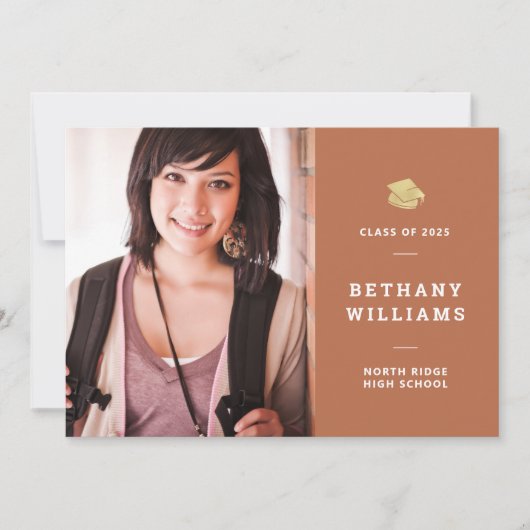 Trendy Rust Typography Photo Graduation Party Kaart (Voorkant)