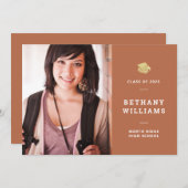 Trendy Rust Typography Photo Graduation Party Kaart (Voorkant / Achterkant)