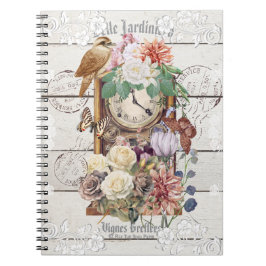 Trendy rustic antique clock French artwork Stamps Notitieboek