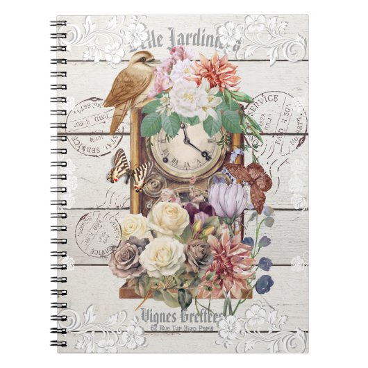 Trendy rustic antique clock French artwork Stamps Notitieboek (Voorkant)